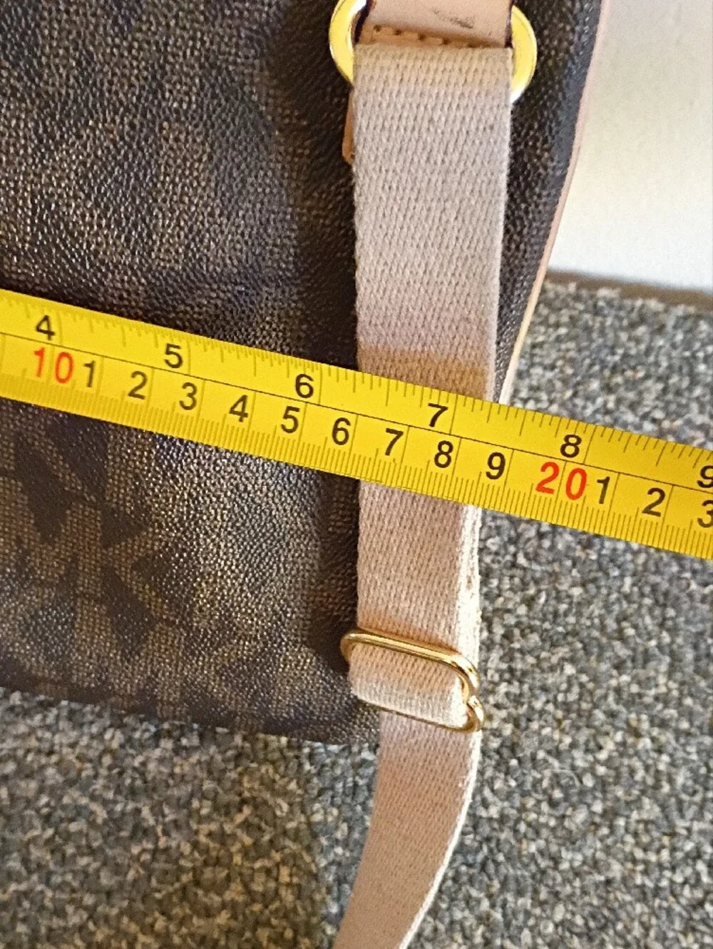 Michael Kors Brown Monogram Crossbody with Beige Strap
